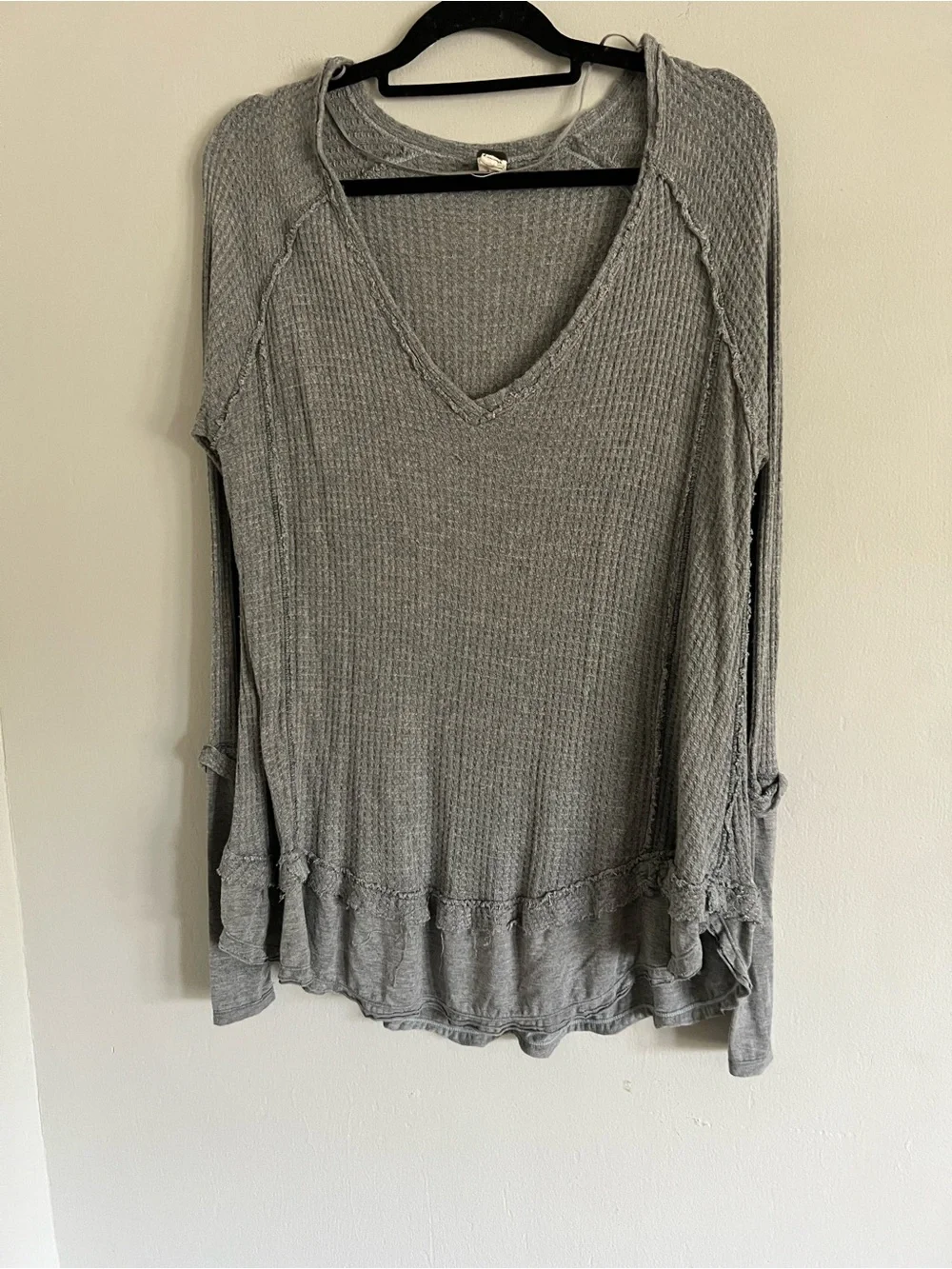 Free People Laguna Waffle Knit Thermal Top Raw Hem Oversized Layered Sz X-Small